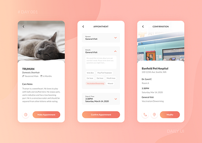 Daily UI Challenge 001 - Pet Hospital Appointment App Design app design dailyui dailyuichallenge design gradient mobile pet app ui ux