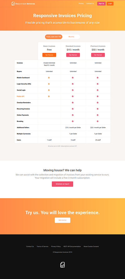 Responsive Invoices Pricing Page branding invoice pricing pricing page pricing plan ui web webdesign website