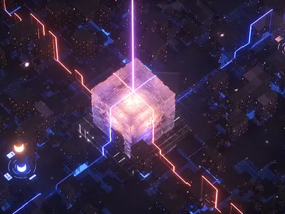 Technology intelligent block light c4d design logo ui