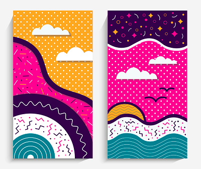 Brochures with memphis elements abstract bubble cartoon creative design curves illustration memphis design poster design psychedelic vector