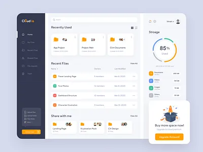 Cloud Web App app design cloud app cloud app design cloud storage web app dashboard dashboard ui design file manager illustration imran interface minimal app design ui uiux ux web app