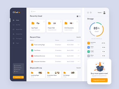 Cloud Web App app design cloud app cloud app design cloud storage web app dashboard dashboard ui design file manager illustration imran interface minimal app design ui uiux ux web app