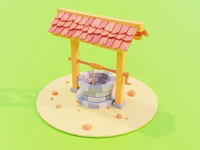 Low Poly Well 3d 3d modeling app blender blender3d clean colors cycels design gradient illustration interaction interface low poly sarvottam ui well