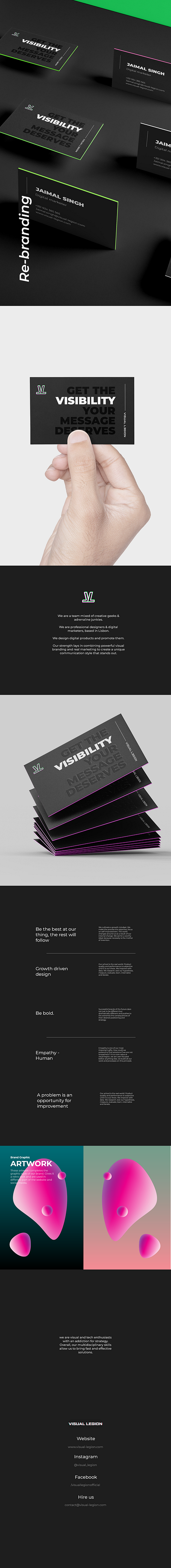 Rebranding for Visual Legion 2019 - A fresh dark theme. art direction brand artwork branding business cards illustration marketing online visibility visual storytelling