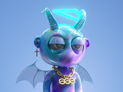 AngelBlock NFT - Xavier 3d blockchain blue character chupachups collectible collection crypto defi demon graphic design horns illustration lazy lolipop madebyproperly nft properly wings xavier