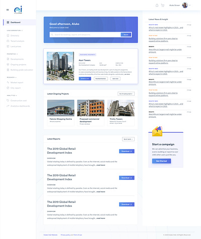 Dashboard for a Real Estate market research app design realestate research ui uidesign userinterface ux