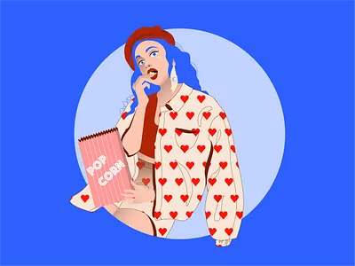girl with pop corn art character cinema concept drawing girl heart illustration nice painted pattern pops vector