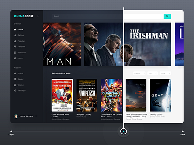 CinemaScore Web | Creative Month #9 cinema dark and lite dark mode design films light mode movie movies online cinema web website