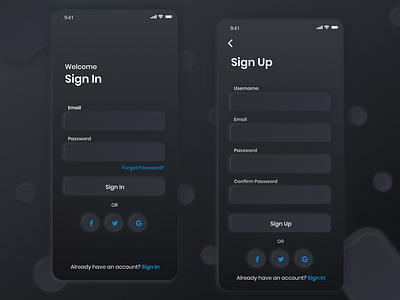 Sign up and sign in dark neomorphism ui app ios neomorphic neomorphism sign in sign up