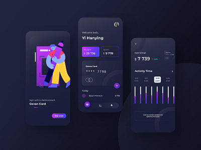 Finance Bank Mobile UI bank card chart dark finance illustration kit mobile money ui