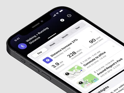 Health Tracking Concept activity app apple application concept design distance exercise health healthy ios platform running sketch ui waking workout