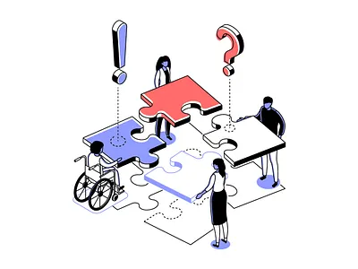 Teamwork line isometric illustration business character design illustration isometric isometry management puzzle style team teamwork vector