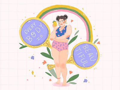 Body Positivity Illustration art licensing body positivity character illustration cute digital art editorial design floral design hand lettering illustrated illustration people illustration portrait illustration procreate app procreate art rainbow