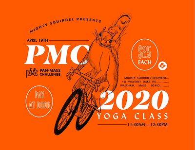 Mighty Squirrel Yoga Event Flyer bike branding brewery challenge charity design fundraiser illustration illustrator ipad massachusetts poster procreate road squirrel type typography yoga