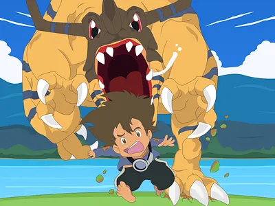 Tai & Greymon [Digimon] anime digimon dinosuar dragonballz gohan greymon manga monster run songohan tai taichi