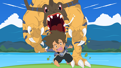 Tai & Greymon [Digimon] anime digimon dinosuar dragonballz gohan greymon manga monster run songohan tai taichi