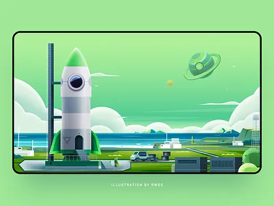 Web illustration astronaut blockchain crypto futuristic illustration rocket rocket launching sea space token universe