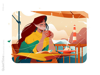 Woman in warm clothes enjoying coffee illustration character clothes coffee enjoying flat illustration kit8 vector woman
