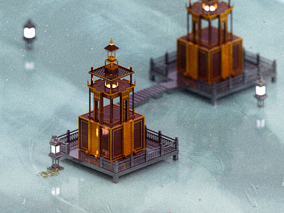 Unity 3d architecture illustration minimal render temple voxel voxelart