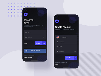 Login and Create Account Screen branding design dribbble mobile app mobile login mobile ui ui ui design ui ux userinterface uxdesign welcome