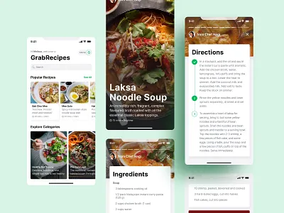 Weekly Warmup Grab Recipes Card app design dribbbleweeklywarmup food food app grabfood recipe recipe app recipe card recipes ui ux warmup weekly warm up