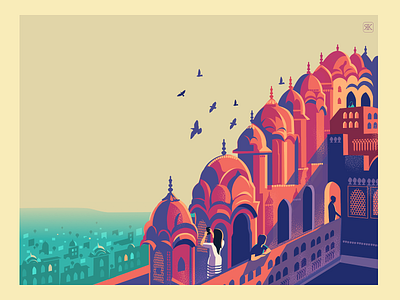 City Skyline architecutre heritage illustration india jaipur location drawing palace pink rajasthan series sketch