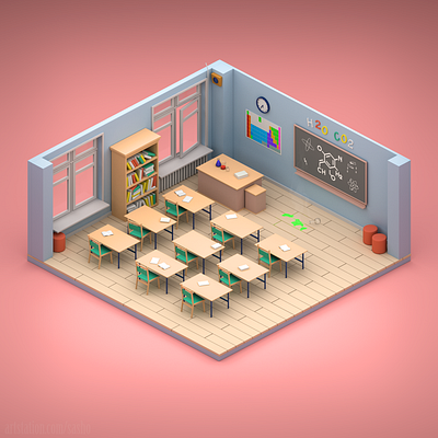 Isometric Chemistry Classroom 3ds max 3dsmax arnold chemistry classroom illustration isometric low poly photoshop