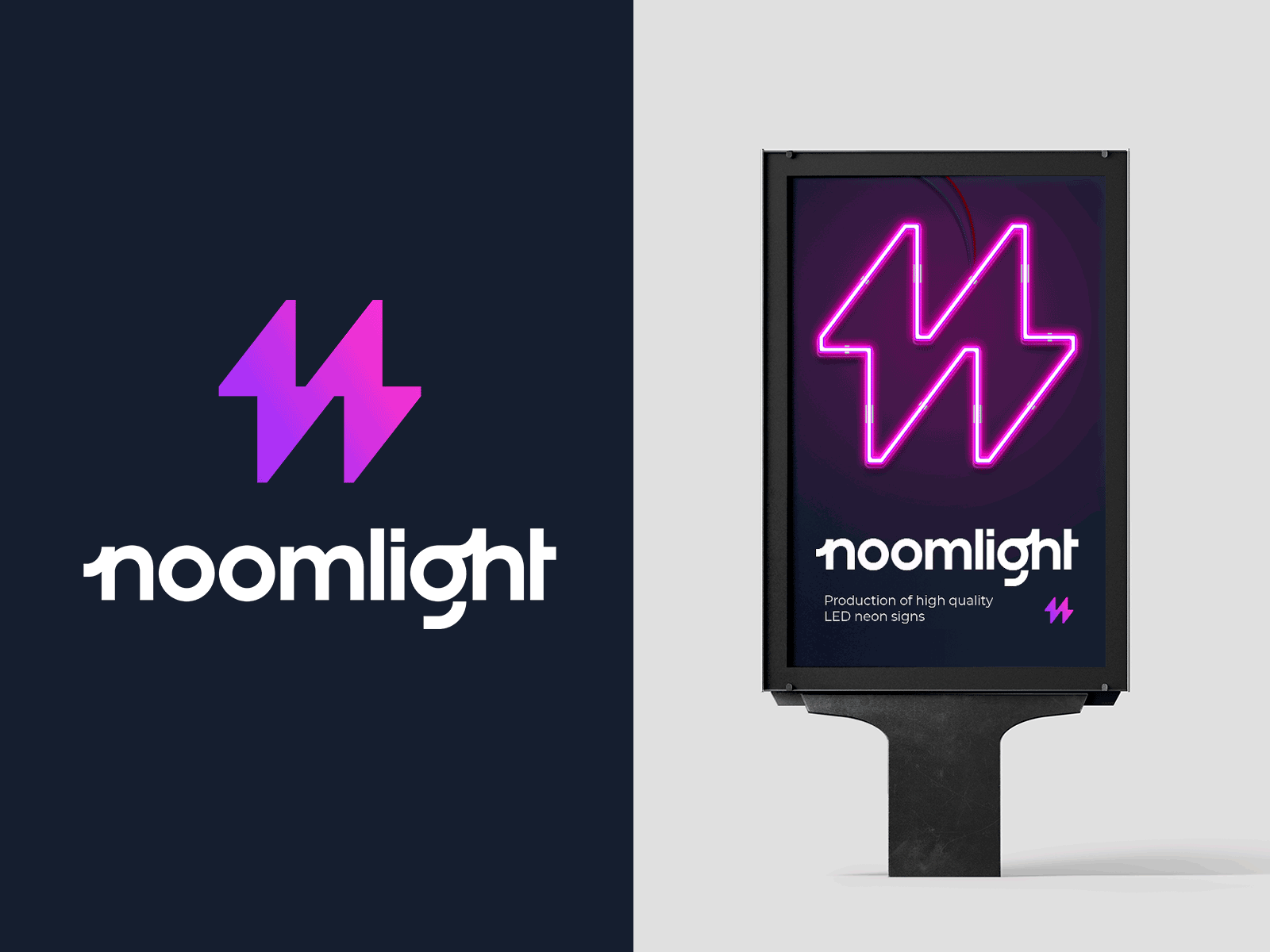 Noomlight Branding bolt brand branding color icon led lettering light logo logodesign logotype monogram neon sign typography wordmark