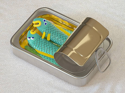 Sardine around 3d c4d can character fish render sardines