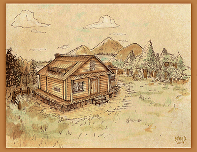 Cabin artwork illustration watercolor