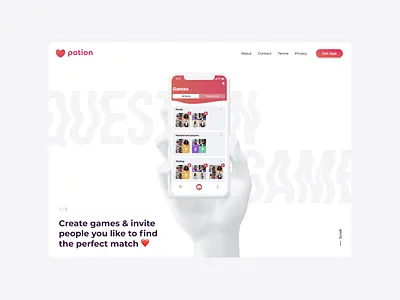 Potion - dating app. Promo page. ios app liquid effect web