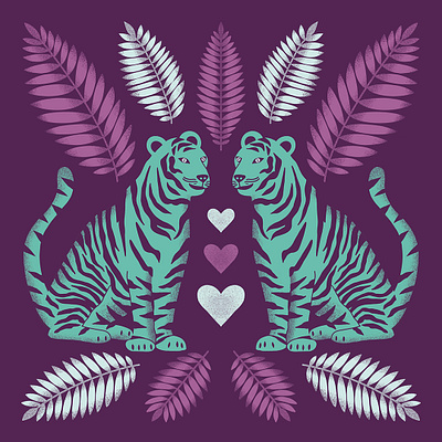 Encouragement Tigers best friends encouragement hearts illustration leaves pattern pattern design surface pattern textured tigers tropical