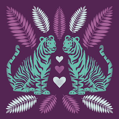 Encouragement Tigers best friends encouragement hearts illustration leaves pattern pattern design surface pattern textured tigers tropical