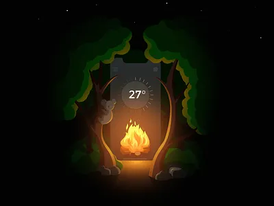 Illustration for Smart electric fireplace design fire fireplace forest illustration koala photoshop smarthome