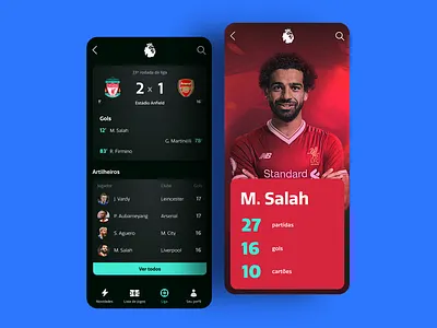 Premier League App app app design application carrousel dark dark app dark mode dark theme dark ui football football app football club interaction interface mobile mobile app mobile app design mobile design mobile ui soccer