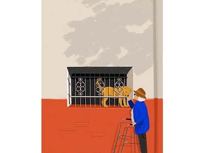 Italy blue chalk character dog elderly flat illustration italy nonna orange procreate sicily