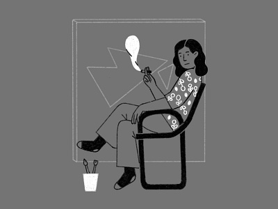 The artist art artist black and white chair line illustration painter painting resting simple line illustration sitdown smoke women women sitting womenartist work