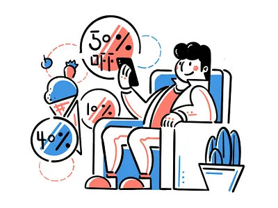 Discount art boy character delivery design discount food icecream illustration man people promotion sofa
