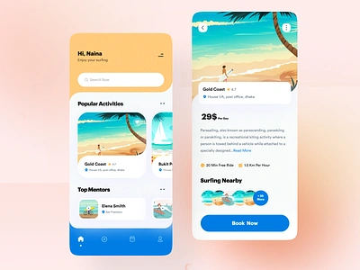 Surfing App app app design beach design illustration ios minimal mobile mobile app mobile app design surf app surfboard surfing surfing app travel travel app typography ui uiux ux