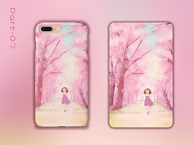 Under the cherry blossom tree design girl illustration pink romantic sakura