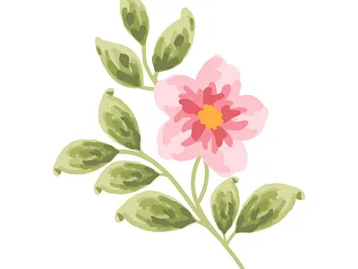 Hand drawn single pink flower and green leafs botanical botany design digital art digital artwork digital drawing floral flower flower element flower illustration green greenery illustration leaves natural naturalistic nature pink pink flowers plants