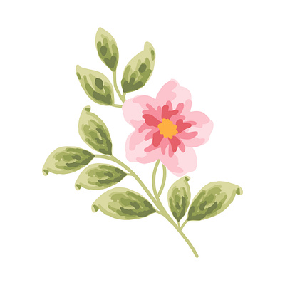 Hand drawn single pink flower and green leafs botanical botany design digital art digital artwork digital drawing floral flower flower element flower illustration green greenery illustration leaves natural naturalistic nature pink pink flowers plants