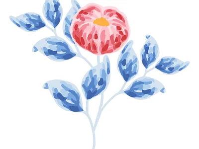 Hand drawn red peony flower and blue leaves botanical design digital art digital artwork digital drawing element floral flower flower illustration flowers growth hand drawn natural nature plants