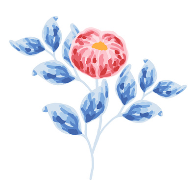 Hand drawn red peony flower and blue leaves botanical design digital art digital artwork digital drawing element floral flower flower illustration flowers growth hand drawn natural nature plants