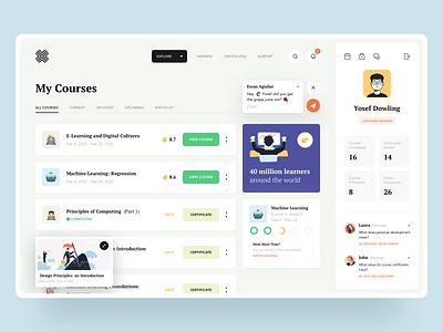 Top Online Courses 2020 art cards courses dashboard ui data education graphics illustration learning learning platform minimal product product design profile web website