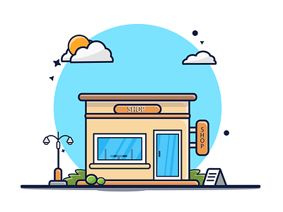 Shop design digital illustration flat illustration landscape line art lineart shop vector
