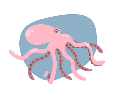 A lil' octopus 2d animals aquarium aquatic blue cartoon character character design flat flat design icon illustration mammal octopus pink tentacles vector vector art vector design vector illustration zoology