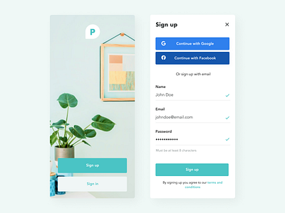 Sign up concept app clean create flat log in login minimal mobile plant register sheet sign up style ui ux