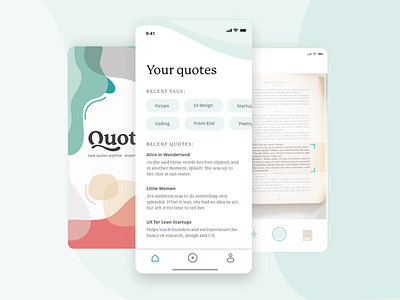 Quot. - mobile app for saving notes from books app blobs camera homescreen ios iphonex photo quote quotes tabs