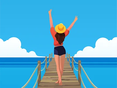 Summer is coming anime beach beautiful cute fun girl happy sea sky summertime vector